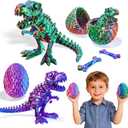 2 Packs Easter 3D Printed Dinosaur Toys for Boys 3-5 Years Skeleton T-Rex Figure with Large Storage Crystal Eggs Easter and Birthday Gifts Fidget Toys for 3 4 5 6 7 8 9 10 11 12 Years Old Boys Girls (Green & Purple Dinos)