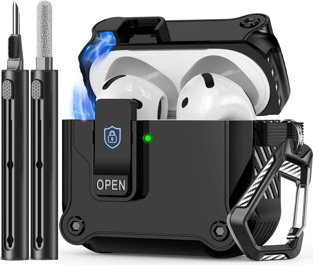Inesore Compatible with AirPods 4th Generation Case,with Cleaner kit,Automatic Snap Switch Secure for New Airpods 4 Charging Cover [with Active Noise Cancellation] (2024)-Black