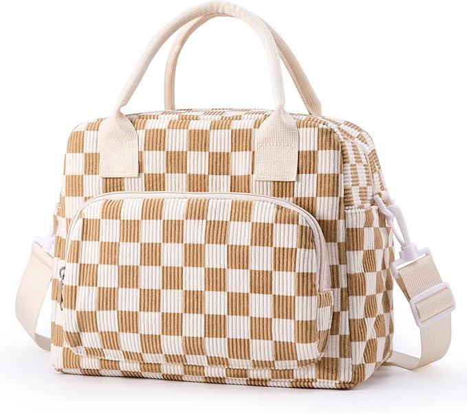 Cute Lunch Bag for Women, Corduroy Insulated Lunch Box for Work Lunch Tote Bag Women, Reusable Insulated Cooler Lunch Box for Travel