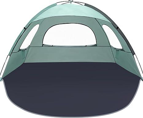 NXONE Beach Tent Sun Shade Shelter for 6 Person with UV Protection, Extended Floor, 3 Mesh Roll Up Windows & 8.5mm Fiberglass Rods丨Carry Bag Included (Blue White)