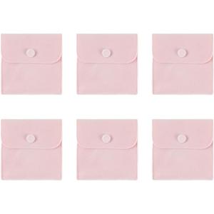 6PCS Pink Velvet Jewelry Pouch Snap Button Pouch Velvet Jewelry Snap Bags Jewelry Soft Bag Necklace Bracelet Pouch Purse Envelope Jewelry Bag