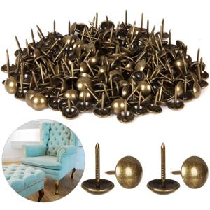 500Pcs Decorative Upholstery Tacks, 7/16 Antique Furniture Nails Pins, Brass Finish Metal Thumb Tack Stud Push Pins for Sofa Chair Bed Headboard, Upholstery Pin Assortment Kit for Furniture Dcor