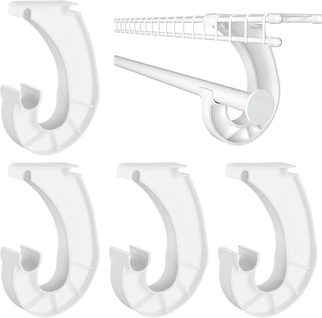 4Pcs 3/4 Hanging Rod Support White Closet Shelf Rod Holder J-Shaped Closet Brackets for Hanging Clothes Cabinets Storage and Curtain Fixation