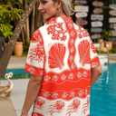 MYMORE  Womens Hawaiian Shirt Luau Party Tropical Vacation Button Down Shirts Short Sleeve Beach Hawaii Floral Print Top (Red, XL)