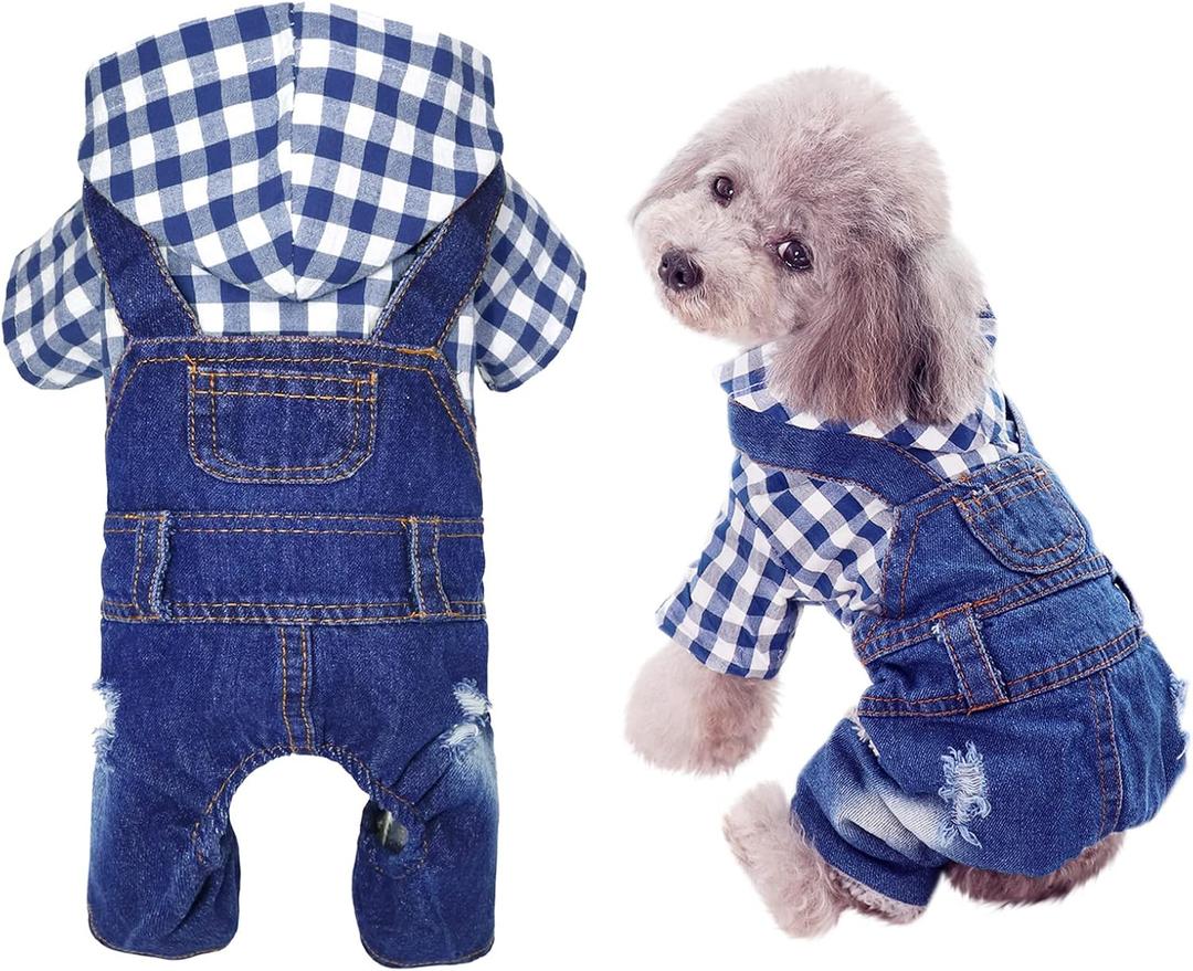 SILD Pet Denim Jumpsuit Dog Jeans Hoodies Cool Blue Coat Medium Dogs Classic Jacket Puppy Blue Vintage Washed Vests, Medium, Blue