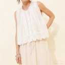Women Cute Cutout Eyelet Tank Top Fairy Cottagecore Sleeveless Scallop Trim Pleated Peplum Camisole Sheer Going Out Top (White, Small)