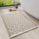 Waffle Bath Mat, Boho Bathroom Rugs Extra Soft and Absorbent Non Slip Washable Bath Rug, Rubber Backed Bathroom Floor Mat Outside Shower Mat, 17x24