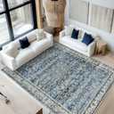 Blue Distressed Carpet Multi Rug Kitchen Living Room Bedroom Dining Room,6x9 Cover Print,Vintage Design Flower Area Rug