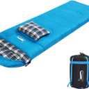 Desert & Fox Cotton Flannel Sleeping Bags with Pillow, 4 Season Warm & Cold Weather Envelope Compression Sack, Lightweight & Portable Backpacking Sleeping Bag for Outdoor Camping, Hiking, Traveling (23-32-41 (winter style), Blue)