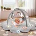 5-in-1 Thick & Plush Baby Play Gym, Baby Play Mats for Floor, Tummy Time Mat with 6 Toys, Convertible Stage-Based Developmental from Babies to Toddlers, Ball Pit, Pet Cushion Cloudico, Grey