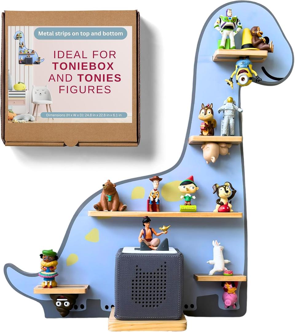BigStep Tonie Shelf for Toniebox - Large Dinosaur Tonie Shelf, Dual Magnetic Strips Top & Bottom, Wall Mount or Free Standing, Holds 18+ Tonie Figures, Compatible with Toniebox Gen 1 & 2