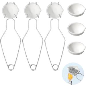 9 Pcs Crucibles for Melting Metal Kit, 6 Ceramic Quartz Crucibles, 3 Pcs Whipclip Handle,Crucible Tongs, Metal Melting Kit,Silversmithing Starter Kit,Melting Metals Like Gold and Silver