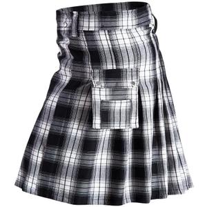 GRAJTCIN Scottish Tartan Kilt for Men Traditional Highland Utility Kilts (Black, XL)