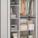 Calmootey Portable Closet Organizers, Clothing Storage, Wardrobe with 6 Shelves and Hanging Rod, Non-Woven Fabric Cover with 4 Side Pockets, Ash Grey