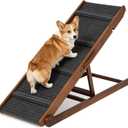 Foldable Dog Ramp with Handle, 5 Adjustable Heights (10"24")-Walnut | 40" Long Adjustable Pet Ramp with Anti-Slip Surface for Couch, Car Ramp for Small Dogs