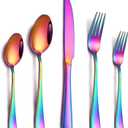PHILIPALA 20 Piece Rainbow Silverware Set, Stainless Steel Flatware Set for 4 Colorful Cutlery Utensil Set Include Knife Fork Spoon Food Grade Mirror Polished Dishwasher Safe