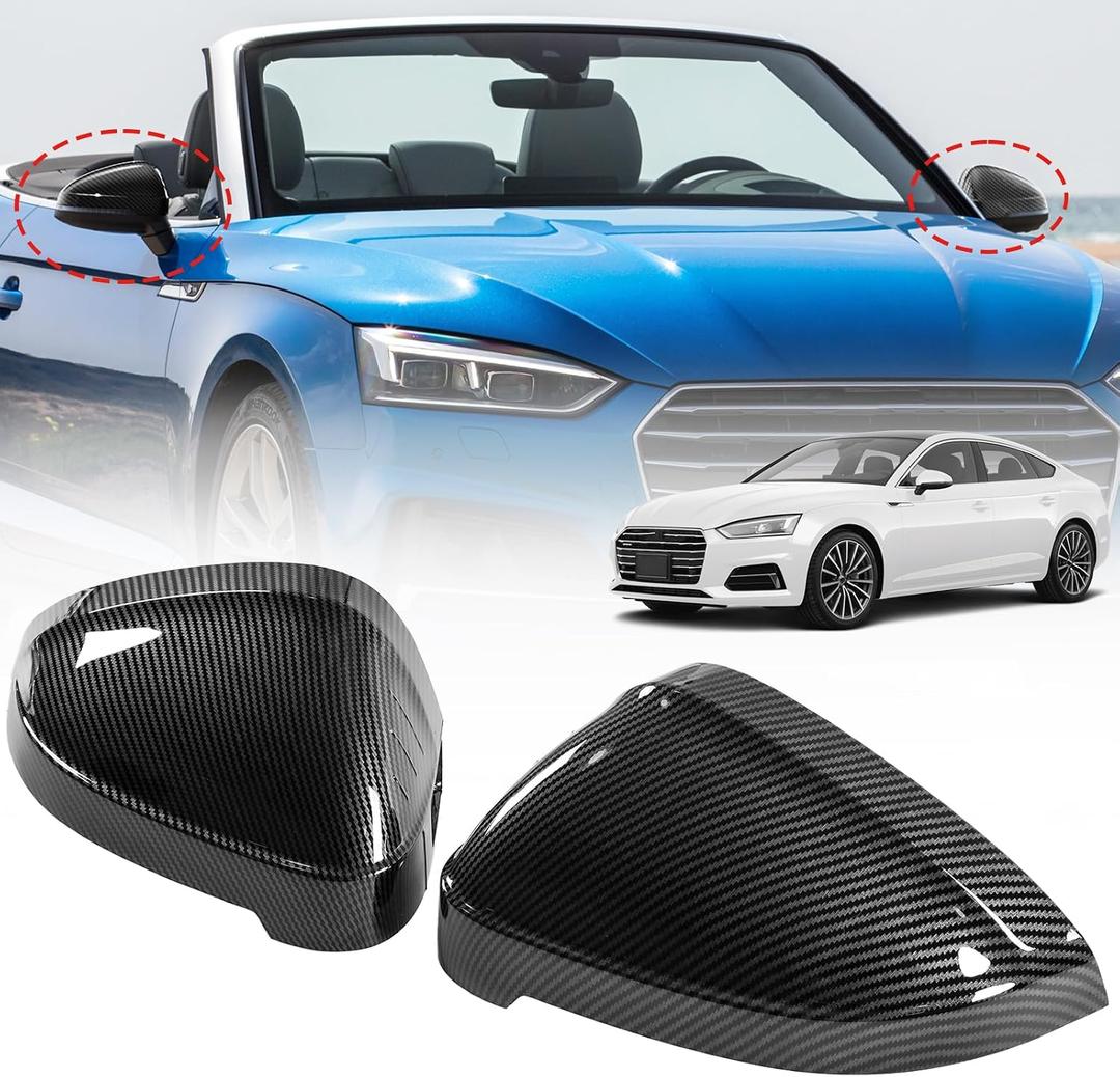 Door Side Rearview Mirror Covers Caps with Lane Assist,Exterior Mirror Covers,Side Mirror Caps compatible with for 2017-2023 Audi B9 A4 S4 A5 S5 RS5,Carbon Fiber Look,2PCS