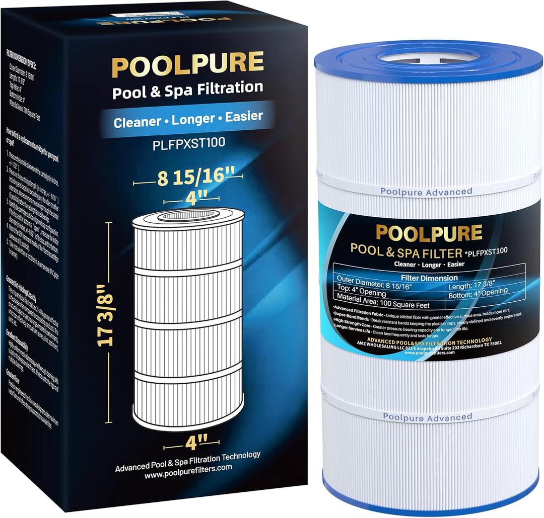 POOLPURE PLFPXST100 Pool Filter Replaces Hayward X-Stream CC1000, CCX1000-RE, Pleatco PXST100, Ultral-B6, Unicel C-8311,Filbur FC-1285, 817-0100N/P, Waterway Pro Clean 100, L x OD: 17 3/8" x 8 15/16" (Pack of 2)