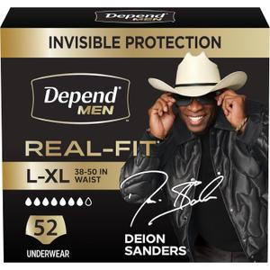 Depend Real Fit Incontinence Underwear for Men, L/XL, 52 Count