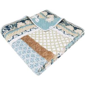 Benjara Ello 50 x 60 Inch Quilted Throw Blanket, Bohemian Print, Multicolor, Blue, White and Yellow