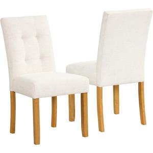 HomePop Button Tufted Fabric Dining Chairs - Ivory Textured Woven (Set of 2)