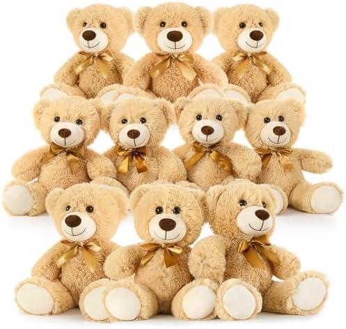 Tezituor Teddy Bears Stuffed Animals Bulk 10 Packs, 14 Inch Small Bears Plush for Baby Shower Cute Stuffed Bears Gift for Kids on Christmas, Birthday, Valentines, Light Brown