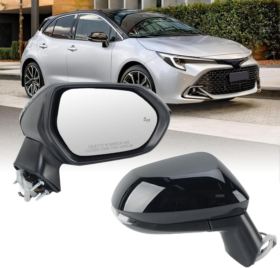 Right Passenger Side Mirror Compatible with Toyota Corolla 2020 2021 2022 2023 2024 Power Glass Manual Folding Turn Signal Indicator Blind Spot Detection Heated 7 Pins Black