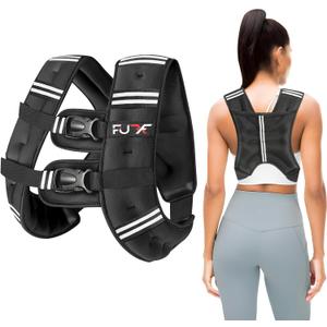 FUFF Weighted Vest Woman, 30 LB Womens Weight Vest for Walking, Strength Training Weight Vests for Female Men, Reflective Stripe Fitness Body Vest for Workout Running Jogging (Black)