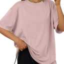Trendy Queen Womens Oversized T-Shirts Short Sleeve Crew Neck Summer Tops (Pink, XS)