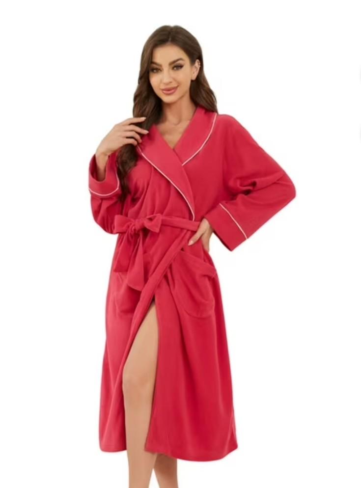 EK4YDNDS Women Lightweight Fleece Robe, Soft Long Shawl Collar Bathrobe for Women(Rose, L/XL)