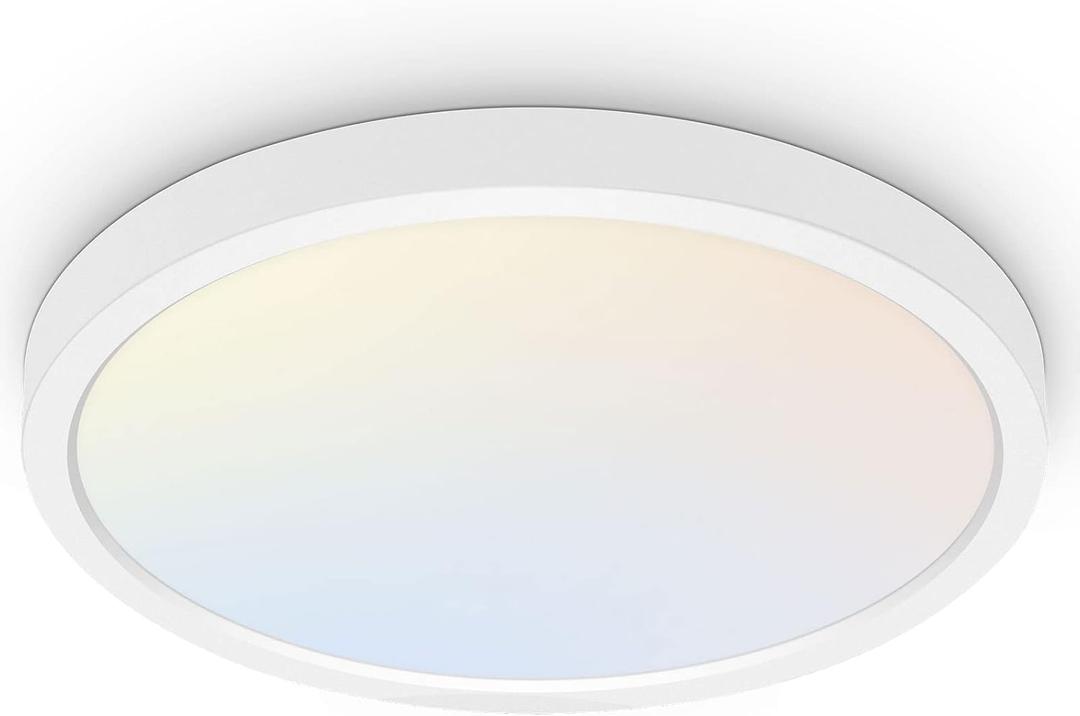 Hykolity 18 Inch LED Round Flat Panel Light, White, 32W, 3200lm, 3000K/4000K/5000K CCT Selectable, 120Beam Angle, Dimmable Edge-Lit Flush Mount Ceiling Light Fixture - ETL Listed