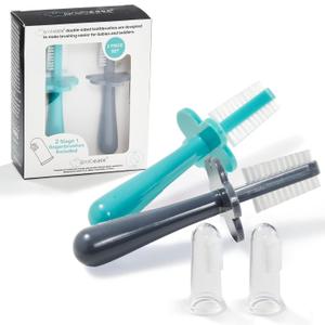 grabease Baby Toothbrush Double Sided - Training Finger Toothbrush for Toddler Infant, BPA-Free & Phthalate-Free for Baby & Toddler, 1 Pack, Teal and Gray