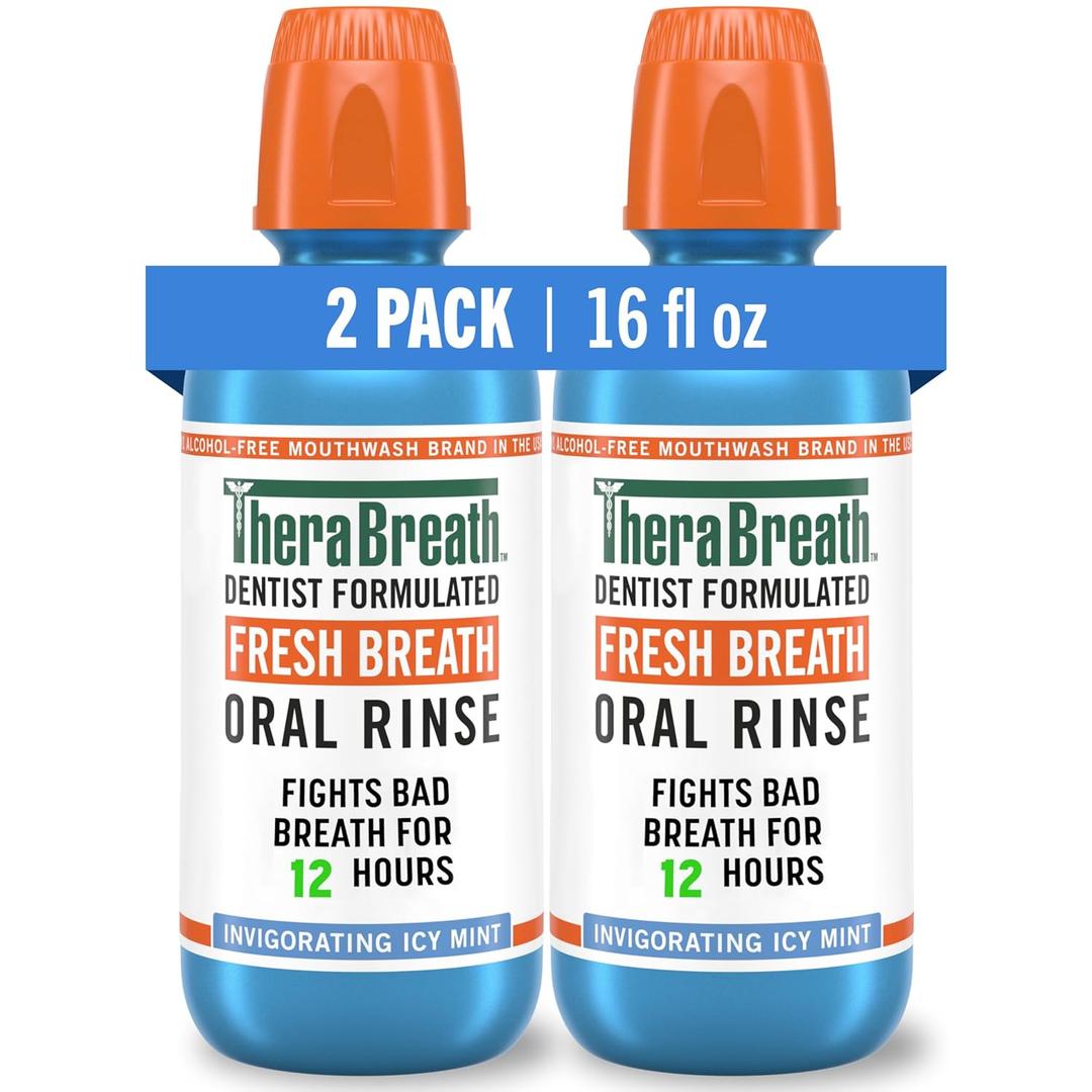 TheraBreath Fresh Breath Mouthwash, Icy Mint Flavor, AlcoholFree, 16 Fl Oz (Pack of 2)