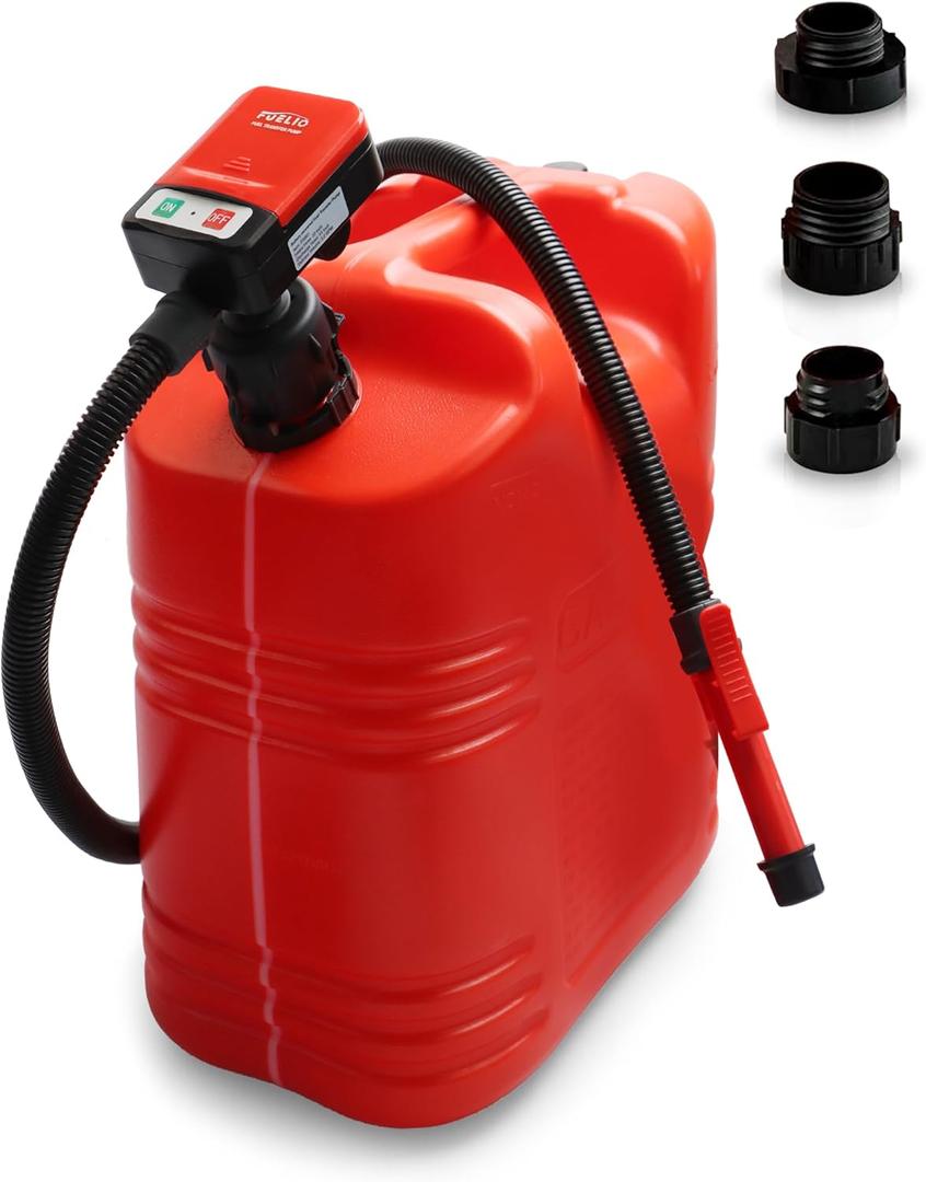 FUELIO Fuel Transfer Pump Battery Powered Gas Pump For 5 Gallon Gas Can, 3.2GPM, Auto-Stop Nozzle, 51 IN Long Hose, GAS CAN NOT INCLUDED