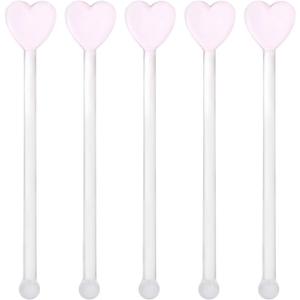 Glass Swizzle Sticks for Cocktails Drinks, 5Pcs Heart Shape Drink Swizzle Sticks Glass Coffee Beverage Cocktail Stirrers Stirring Spoons for Restaurant Home Bar Party