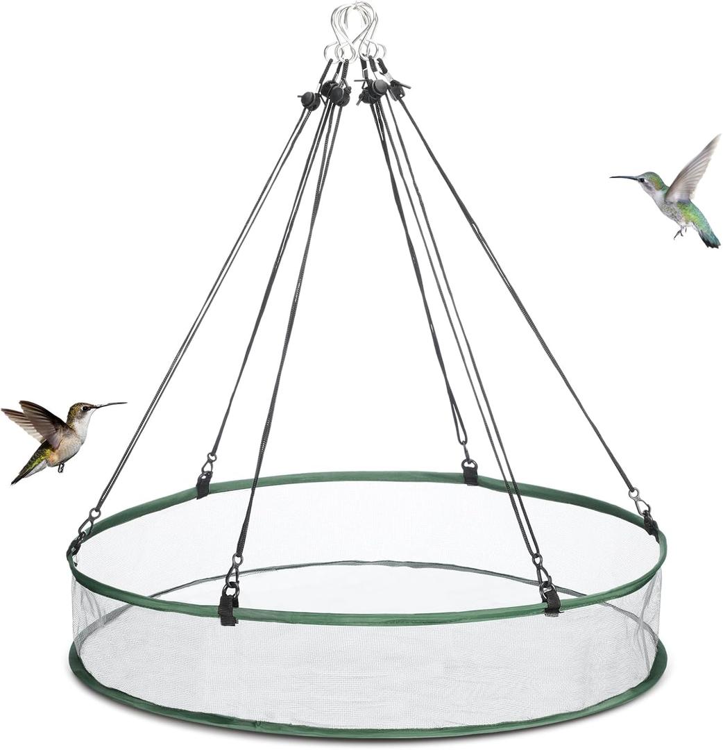FoldTier 1 Pieces Universal Wild Bird Seed Catcher Hanging Hoop Platform Bird Seed Catcher Tray for Hummingbird Feeders Bee Feeder Outdoor Garden Accessories (24 Inch)