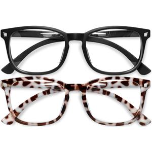 Gaoye Stylish Blue Light Glasses for Woman - Computer Glasses for Blue Light Blocking - Lightweight Frames - 2 pack (A1 Matte Black+leopard)