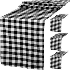 4 Pack Buffalo Plaid Table Runners Buffalo Check Collection Black and White 14x72inch Buffalo Check Classic Farmhouse Table Runner for Family Dinner Farmhouse Wedding Thanksgiving Christmas Decoration