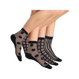 10 Pairs Sheer Socks Women Striped Plaid Mesh Dot Bow See Through Transparent Socks Summer (Black)