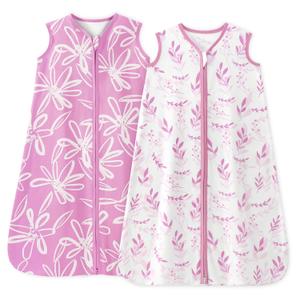 Baby Sleep Sack 6-12 Months 1.0 Tog Baby Wearable Blanket 100% Cotton Sleeping Sack with 2-Way Zipper for Infant Newborn Purple Leaf (Medium)