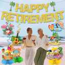 2 x Beach Retirement Party Decorations, Aloha Retire Party Decorations includes Happy Retirements Banner Tropical Hawaiian Retirement Party Decorations Hanging Swirls and Honeycomb Centerpieces