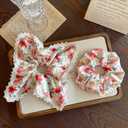 2 Pack Vintage Floral Square Hair Scrunchies for Women Girls, Oil Painting Style Large Scrunchies Hair Ties, Cottage Core Buns Ponytail Holders for Wedding Party (Red Rose)