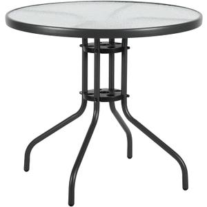 31.5" Glass Patio Table, Round Tempered Glass Top Metal Frame, Bistro Dining Table