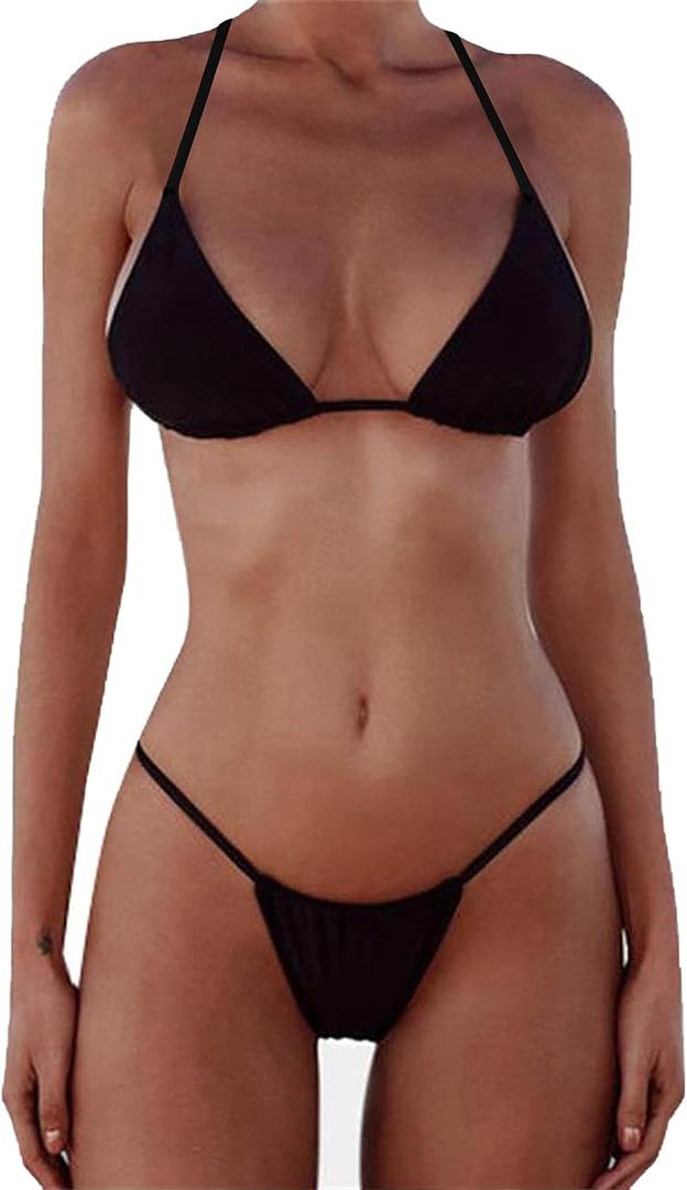 XUNYU Thong Bikini Sets for Women - Brazilian Micro String Bikinis Sexy Two Piece Swimsuit Triangle Top Halter Bathing Suits (Medium)