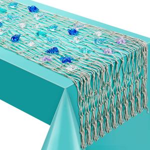 Tudomro Mermaid Fishing Net Decor 1 Pack Table Runner Wall 1 Pack Ocean Toy Gem Hanging Fishnet for Party Decor 38 x 67 Inch Beach Ocean Themed Netting Toys for Nautical Party Accessory(1 Set)