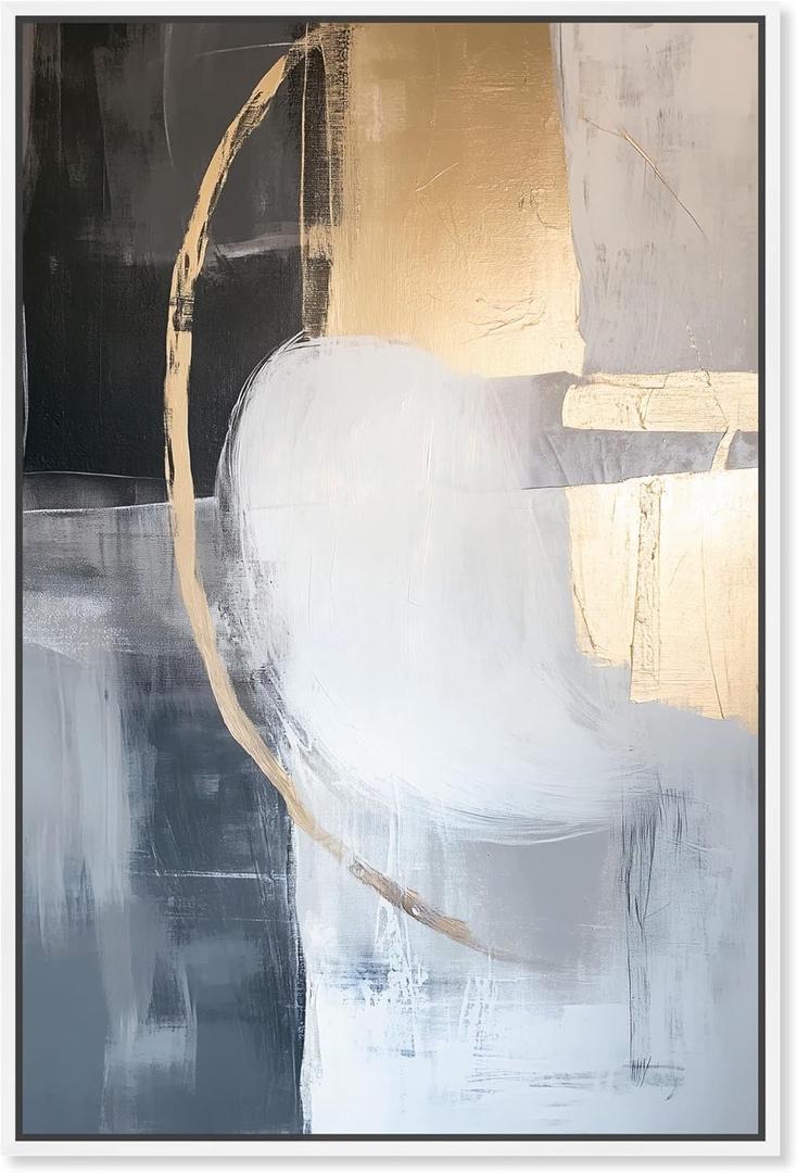 Art Remedy Golden Eclipse Canvas Gemstone Abstract Art, White Frame, 36" x 54"