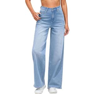 GRAPENT Wide Leg Jeans for Women Trendy High Waisted Stretchy Denim Pants 90s Baggy Jeans Trouser Jeans with Pockets (Medium, Bay Blue)