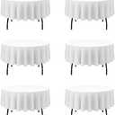 BRILLMAX 6 Pack White 70 Inch Round Tablecloths Fit 30" to 54" Tables (8-20" Drop) - Circle Bulk Linen Polyester Fabric Washable Cloth Cover for Wedding Reception Banquet Birthday Party Buffet