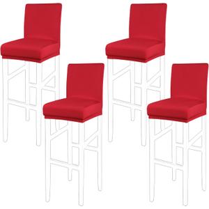 PiccoCasa Stretch Bar Stool Covers, Pub Counter Height Side Chair Covers with Elastic Band Red 4pcs