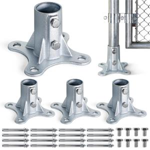 Chain Link Fence Post Flange - 2" Heavy Duty Round Post Base Bracket (4-Pack) Fits 1-7/8" Outer Diameter Fence/Mailbox/Flag Posts - Floor Mount Flange Kit